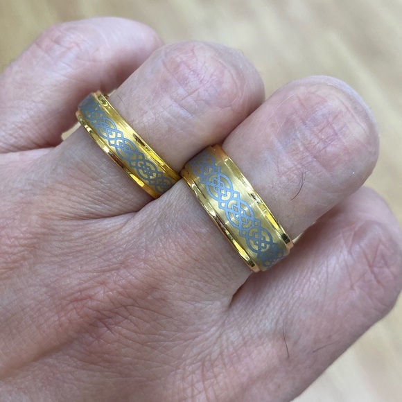 6mm 8mm Men Women Tungsten Ring Gold plated Celtic Knot Ring - Picture 4 of 6